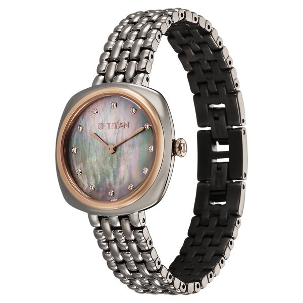 Titan Aura Women's Watch Analog Mother Of Pearl Dial with Titanium Stainless Steel Band, 95241KM02