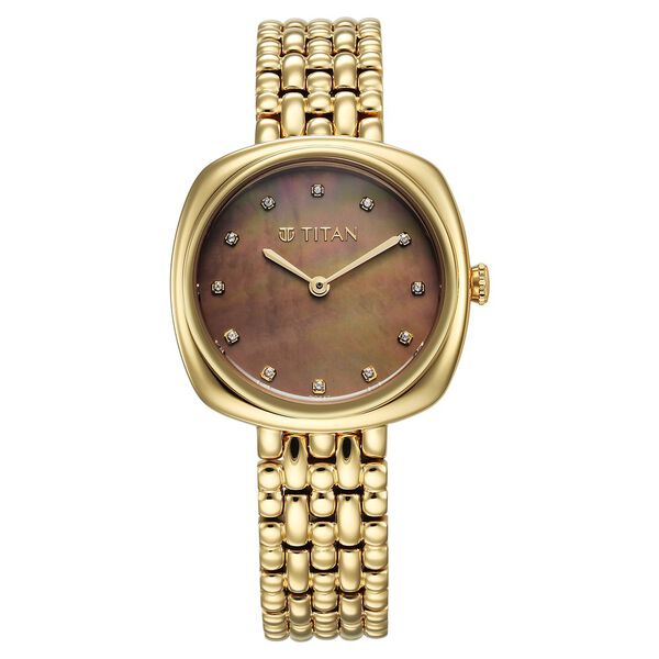 Titan Aura Women's Watch Analog Mother of Pearl Dial with Gold Stainless Steel Band, 95241YM01