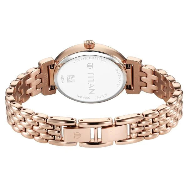 Titan Aura Women's Analog Watch Rose Gold Pearl Dial With Gold Stainless Steel Band, 95242WM01