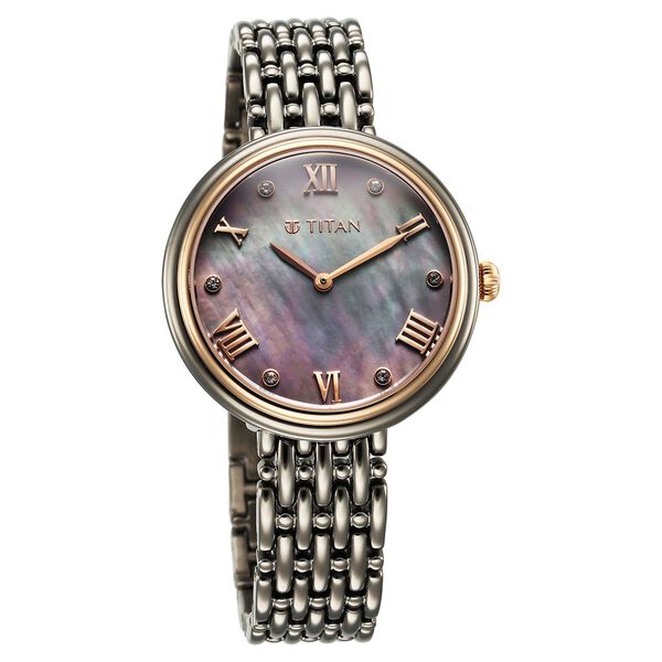 Titan Aura Women's Watch Analog Mother of Pearl Dial with Titanium Stainless Steel Band, 95243KM01