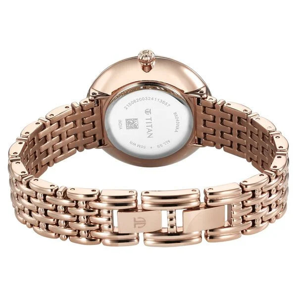 Titan Aura Women's Watch Analog Mother of Pearl Dial with Rose Gold Stainless Steel Band, 95243WM01