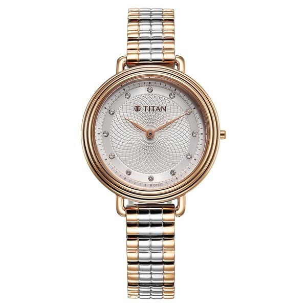 Titan Aura Women's Watch Analog Silver Dial with Two-Toned Stainless Steel Band, 95244KM01