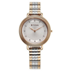 Titan Aura Women's Watch Analog Silver Dial with Two-Toned Stainless Steel Band, 95244KM01