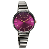 Titan Aura Women's Watch Analog Purple Dial with Silver Stainless Steel Band, 95245KM01