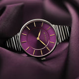 Titan Aura Women's Watch Analog Purple Dial with Silver Stainless Steel Band, 95245KM01