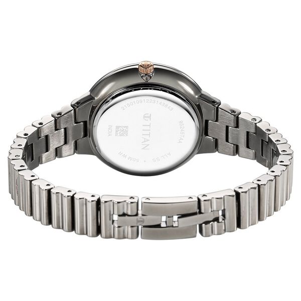 Titan Aura Women's Watch Analog Purple Dial with Silver Stainless Steel Band, 95245KM01