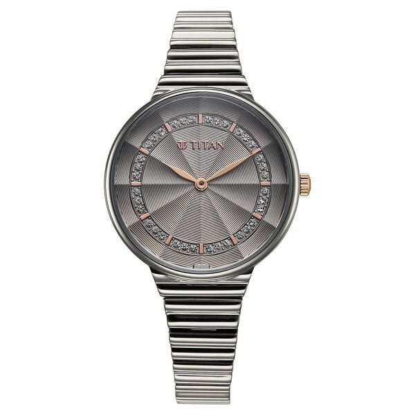 Titan Aura Women's Watch Analog Grey Dial with Silver Stainless Steel Band, 95245KM02