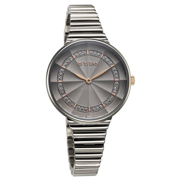 Titan Aura Women's Watch Analog Grey Dial with Silver Stainless Steel Band, 95245KM02