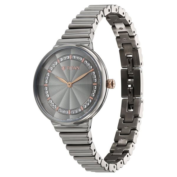 Titan Aura Women's Watch Analog Grey Dial with Silver Stainless Steel Band, 95245KM02