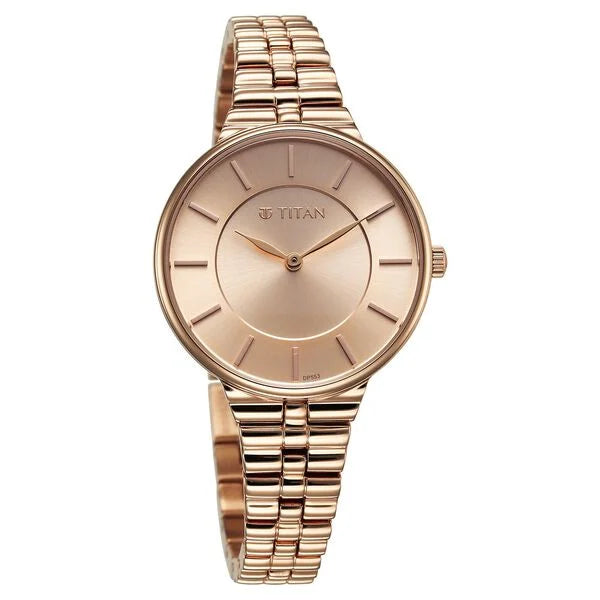 Titan Aura Women's Watch Analog Rose Gold Dial & Stainless Steel Band, 95245WM01