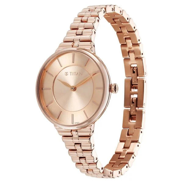 Titan Aura Women's Watch Analog Rose Gold Dial & Stainless Steel Band, 95245WM01