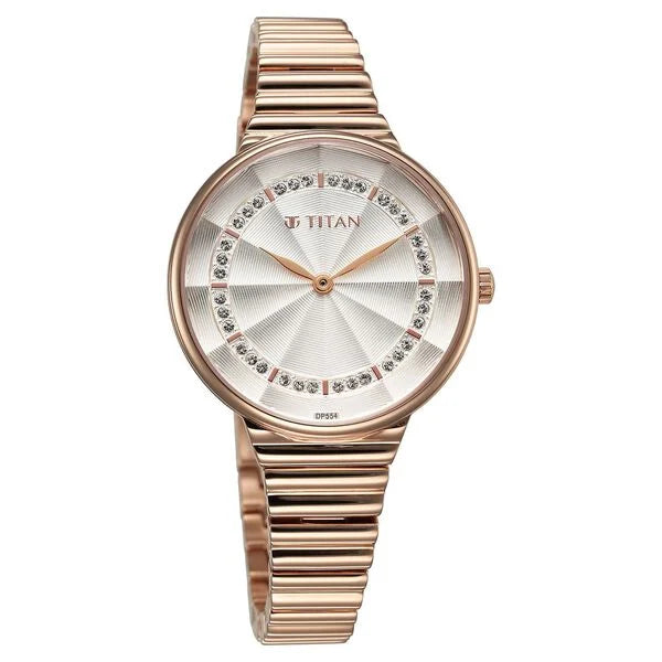 Titan Aura Women's Watch Analog Silver Dial with Rose Gold Stainless Steel Band, 95245WM02