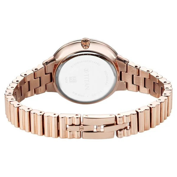 Titan Aura Women's Watch Analog Silver Dial with Rose Gold Stainless Steel Band, 95245WM02