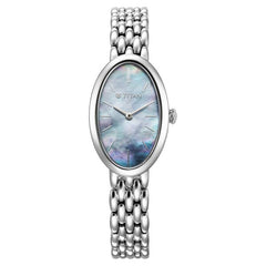 Titan Aura Women's Watch Analog Mother of Pearl Dial with Silver Stainless Steel Band, 95246SM01