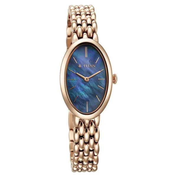 Titan Aura Women's Watch Analog Mother of Pearl Dial with Rose Gold Stainless Steel Band, 95246WM01