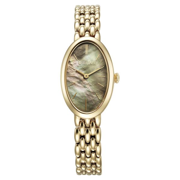 Titan Aura Women's Watch Analog Mother of Pearl Dial with Gold Stainless Steel Band, 95246YM01