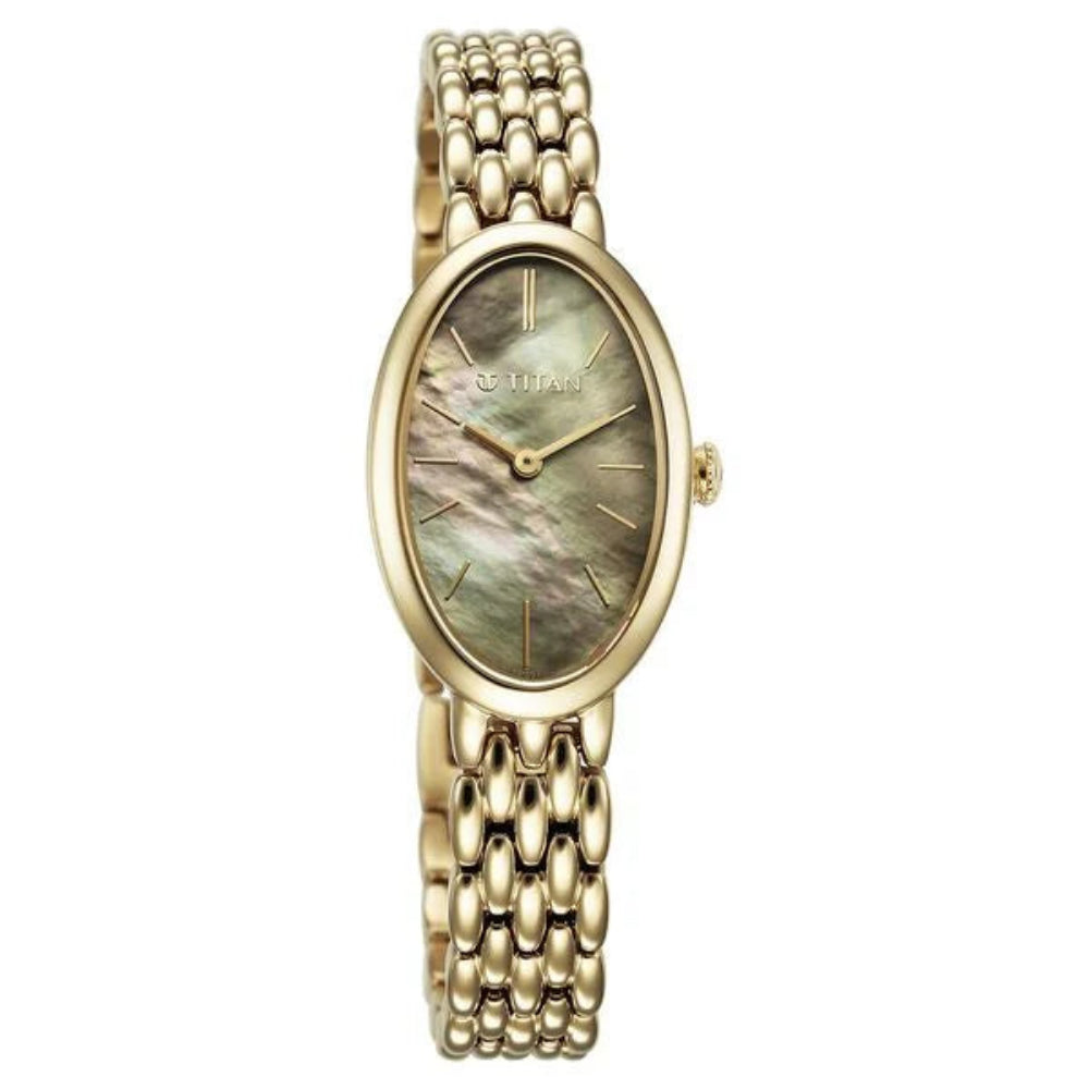Titan Aura Women's Watch Analog Mother of Pearl Dial with Gold Stainless Steel Band, 95246YM01