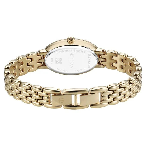Titan Aura Women's Watch Analog Mother of Pearl Dial with Gold Stainless Steel Band, 95246YM01