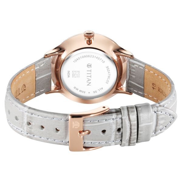 Titan Bright Leathers Women's Watch Analog Silver Dial with Silver Leather Strap, 95247WL03