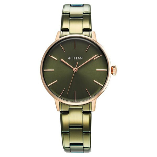 Titan, Women, Analog, Watch, Green Dial, Stainless steel Strap, 95248KM03