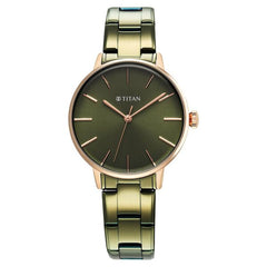 Titan TGIF Women's Watch Analog Green Dial with Green Stainless Steel Band, 95248KM03