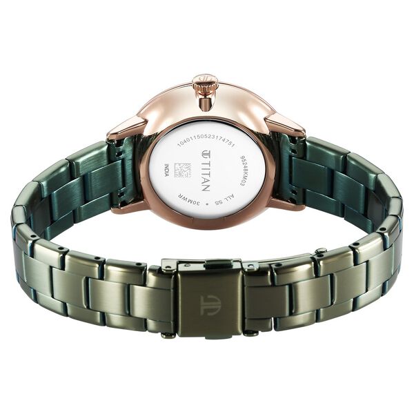 Titan TGIF Women's Watch Analog Green Dial with Green Stainless Steel Band, 95248KM03