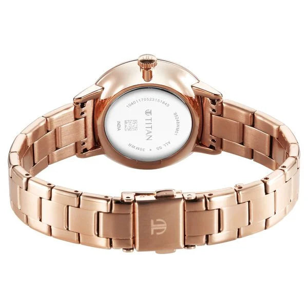 Titan TGIF Women's Watch Analog Brown Dial with Rose Gold Stainless Steel Band, 95248WM01