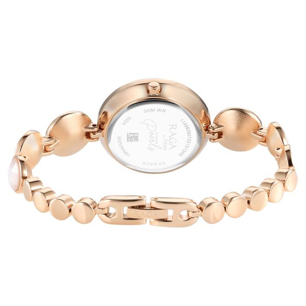 Titan Raga Power Pearls Quartz Analog Women's Watch with Mother Of Pearl Dial faceted and MOP Strap, 95250WM01
