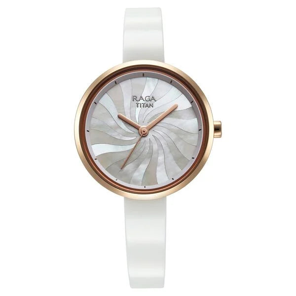 Titan Raga Women's Watch Analog Mother of Pearl Dial with White Ceramic Band,95253KD01