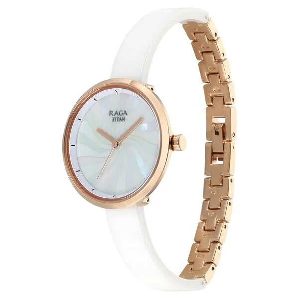 Titan Raga Women's Watch Analog Mother of Pearl Dial with White Ceramic Band,95253KD01
