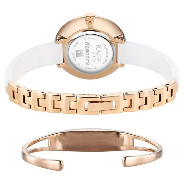 Titan Raga Women's Watch Analog Mother of Pearl Dial with White Ceramic Band,95253KD01