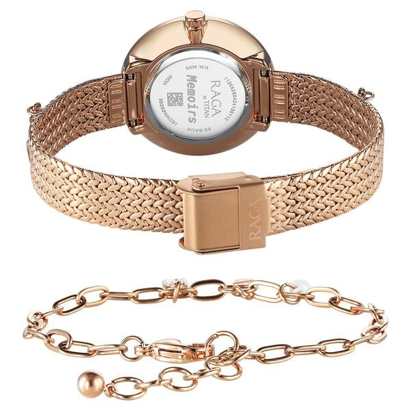 Titan Raga Women's Watch Analog Mother of Pearl Dial with Rose Gold Stainless Steel Band, 95253WM01
