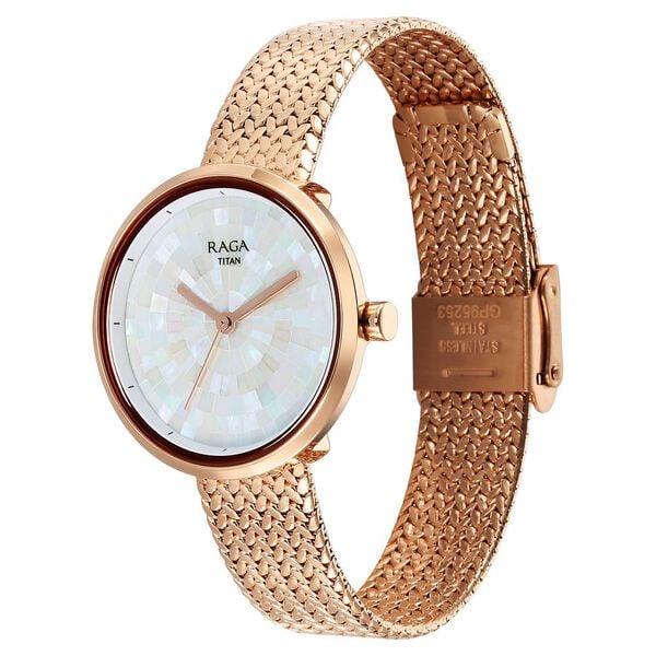 Titan Raga Women's Watch Analog Mother of Pearl Dial with Rose Gold Stainless Steel Band, 95253WM02
