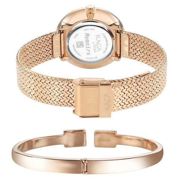 Titan Raga Women's Watch Analog Mother of Pearl Dial with Rose Gold Stainless Steel Band, 95253WM02