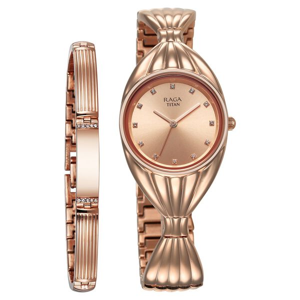 Titan Raga Women's Watch Analog Rose Gold Dial with Rose Gold Stainless Steel Band, 95254WM01