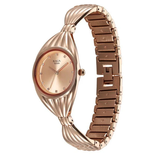 Titan Raga Women's Watch Analog Rose Gold Dial with Rose Gold Stainless Steel Band, 95254WM01
