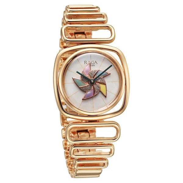 Titan Raga Women's Watch Analog Mother of Pearl Dial with Rose Gold Stainless Steel Band, 95256WM01