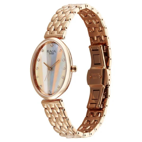 Titan Raga Women's Watch Analog Mother of Pearl Dial with Rose Gold Stainless Steel Band, 95258WM01