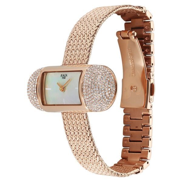 Titan Raga Women's Watch Analog Mother of Pearl Dial with Rose Gold Stainless Steel Band, 95259WM01