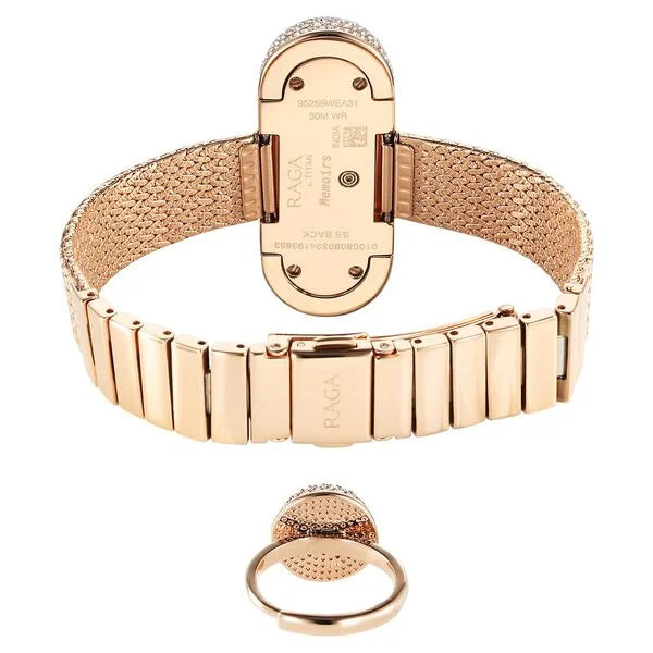 Titan Raga Women's Watch Analog Mother of Pearl Dial with Rose Gold Stainless Steel Band, 95259WM01