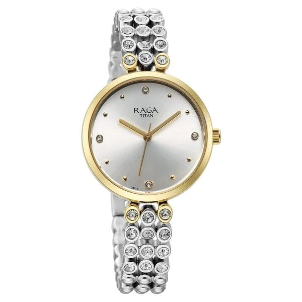 Titan Raga Showstopper Women's Watch Analog Silver Dial with Two-Toned Stainless Steel Band, 95262BM01