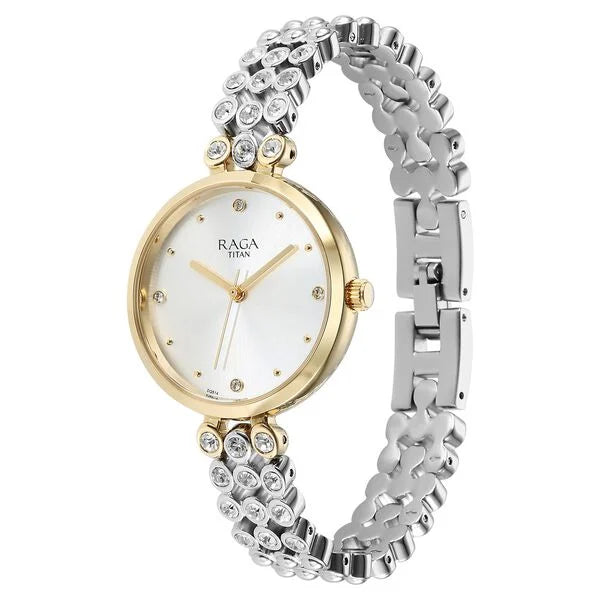 Titan Raga Showstopper Women's Watch Analog Silver Dial with Two-Toned Stainless Steel Band, 95262BM01