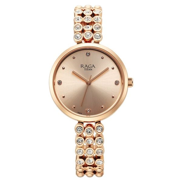 Titan Raga Showstopper Women's Watch Analog Rose Gold Dial & Stainless Steel Band, 95262WM01