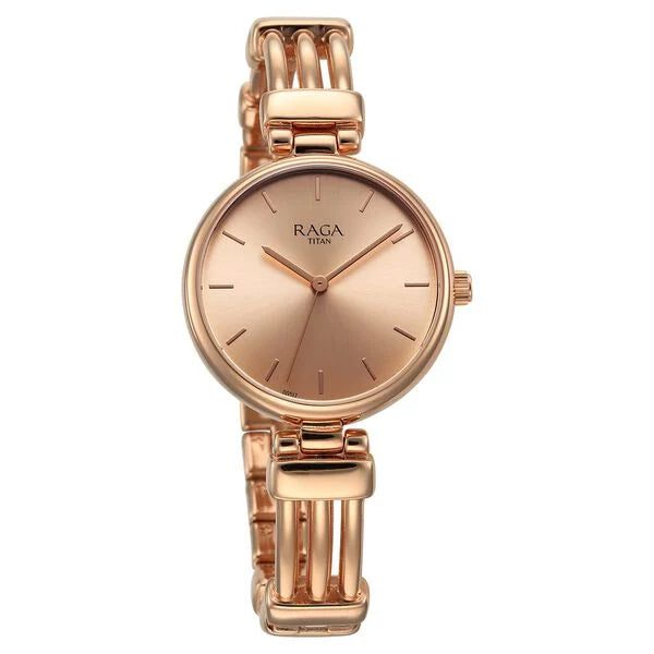 Titan Raga  Women's Showstopper Quartz Analog Watch Rose Gold Dial with Rose Gold  Metal Strap, 95263WM01