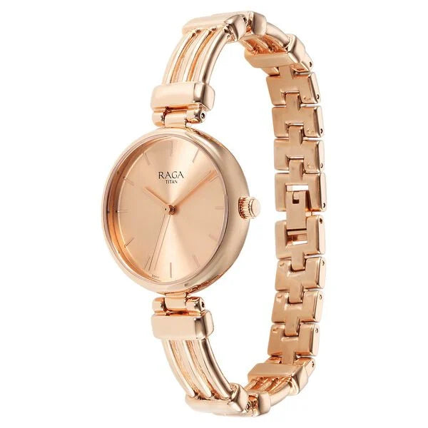 Titan Raga  Women's Showstopper Quartz Analog Watch Rose Gold Dial with Rose Gold  Metal Strap, 95263WM01