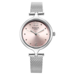 Titan Raga Showstopper Women's Watch Analog Pink Dial with Silver Mesh Band, 95268SM01