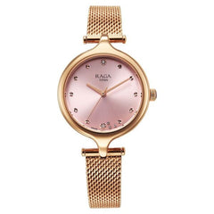 Titan Raga Showstopper Women's Watch Analog Pink Dial with Rose Gold Mesh Band, 95268WM01