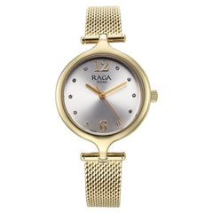 Titan Raga Showstopper Women's Watch Analog Silver Dial with Gold Mesh Band, 95268YM01