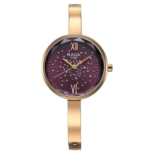 Titan Raga Showstopper Women's Watch Purple Dial with Rose Gold Stainless Steel Band, 95271WM01