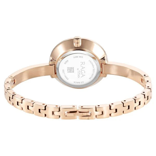 Titan Raga Showstopper Women's Watch Silver Dial with Rose Gold Stainless Steel Band, 95271WM02
